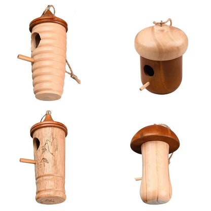 Wooden Bird Nest Cage Hummingbird Feeder House Hanging Home Garden Decorations - 2