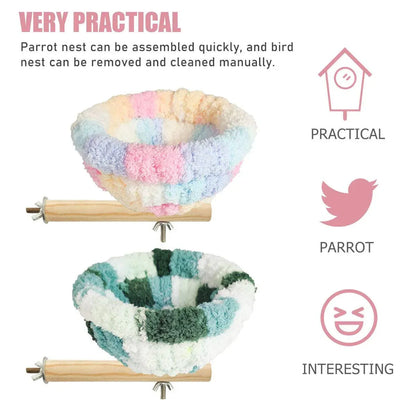 Parrot Winter Warm Nest Fluffy Cotton Hanging Bed Colourful Bird Cage House - Pink