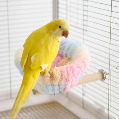 Parrot Winter Warm Nest Fluffy Cotton Hanging Bed Colourful Bird Cage House - Pink