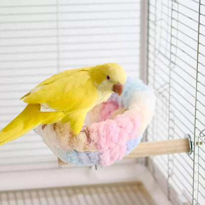 Parrot Winter Warm Nest Fluffy Cotton Hanging Bed Colourful Bird Cage House - Pink