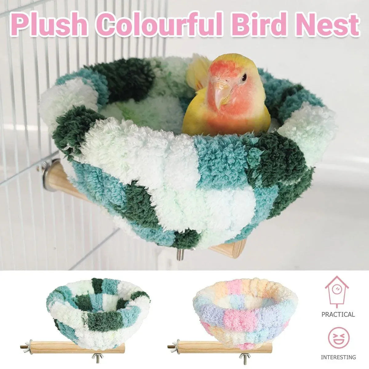 Parrot Winter Warm Nest Fluffy Cotton Hanging Bed Colourful Bird Cage House - Pink
