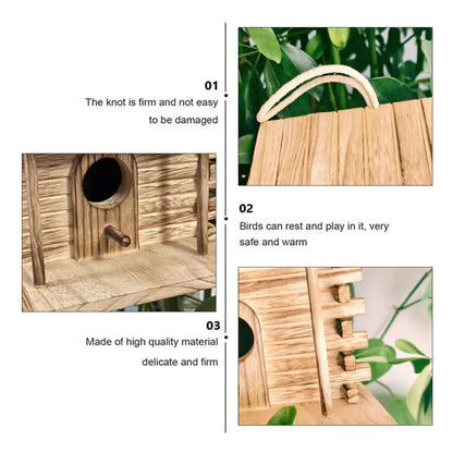 Wooden Bird House Outdoor Nest Breeding Box Pet Bird Shelter Hanging Cage