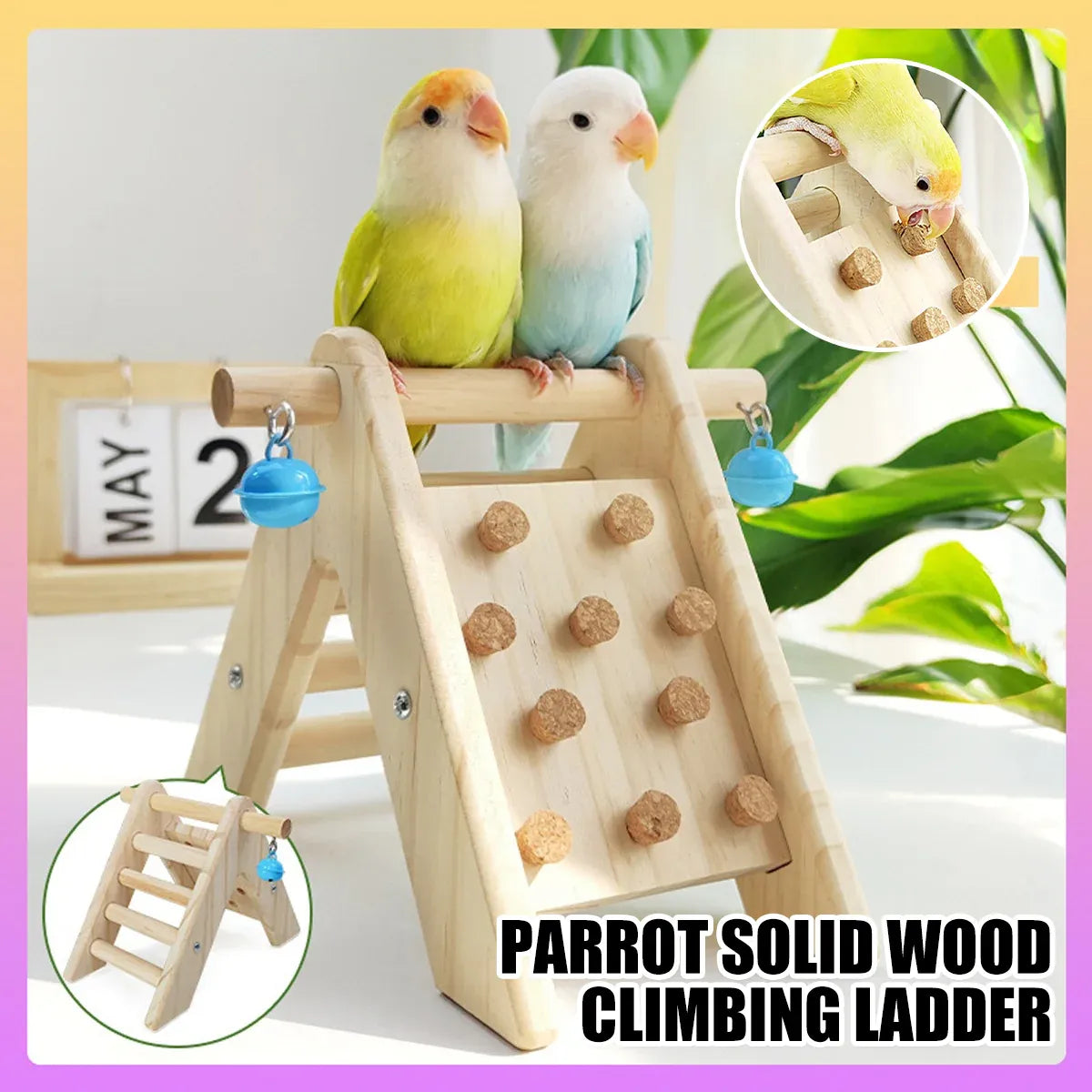 Wooden Bird Ladder Toy With Bell Parrot Perch Stand Climbing Gym Accessories Fun