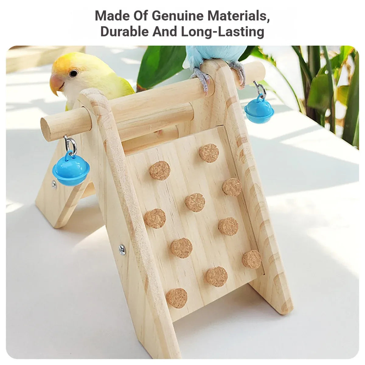 Wooden Bird Ladder Toy With Bell Parrot Perch Stand Climbing Gym Accessories Fun