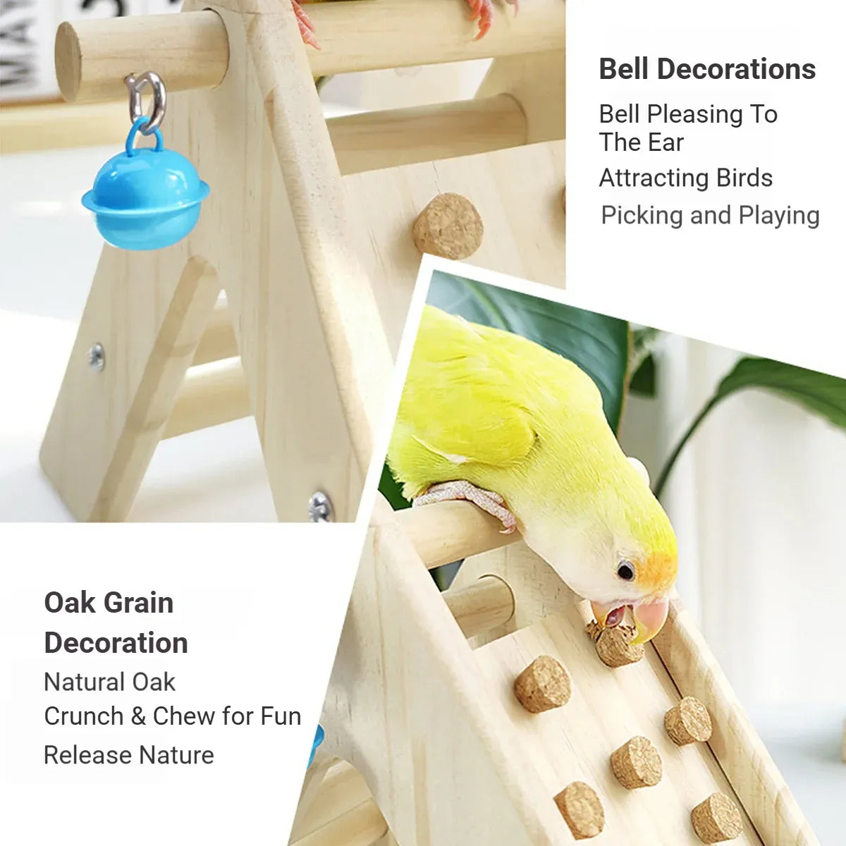 Wooden Bird Ladder Toy With Bell Parrot Perch Stand Climbing Gym Accessories Fun