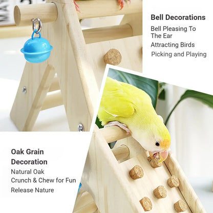 Wooden Bird Ladder Toy With Bell Parrot Perch Stand Climbing Gym Accessories Fun
