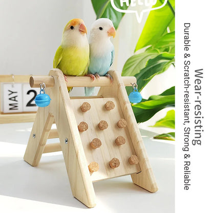 Wooden Bird Ladder Toy With Bell Parrot Perch Stand Climbing Gym Accessories Fun