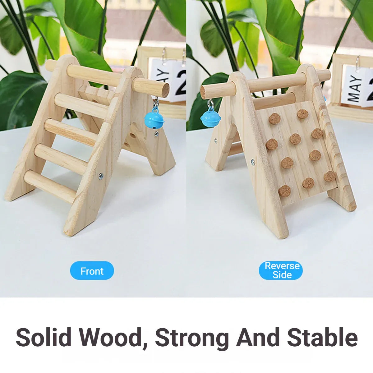 Wooden Bird Ladder Toy With Bell Parrot Perch Stand Climbing Gym Accessories Fun