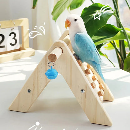 Wooden Bird Ladder Toy With Bell Parrot Perch Stand Climbing Gym Accessories Fun