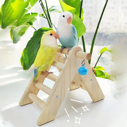 Wooden Bird Ladder Toy With Bell Parrot Perch Stand Climbing Gym Accessories Fun