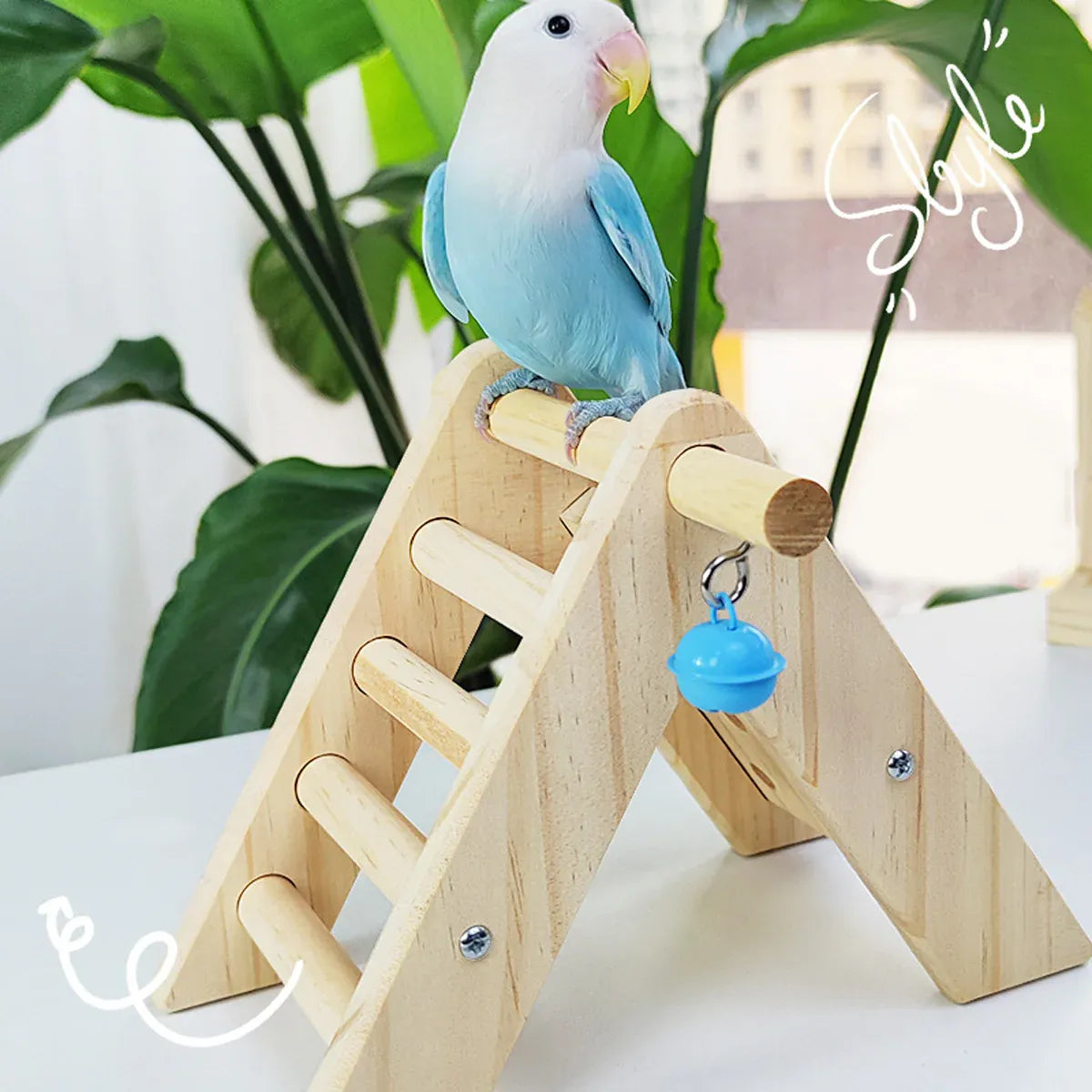Wooden Bird Ladder Toy With Bell Parrot Perch Stand Climbing Gym Accessories Fun