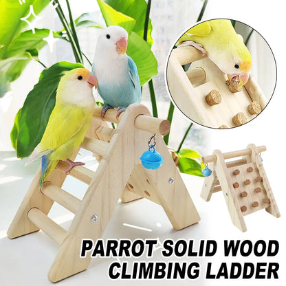 Wooden Bird Ladder Toy With Bell Parrot Perch Stand Climbing Gym Accessories Fun