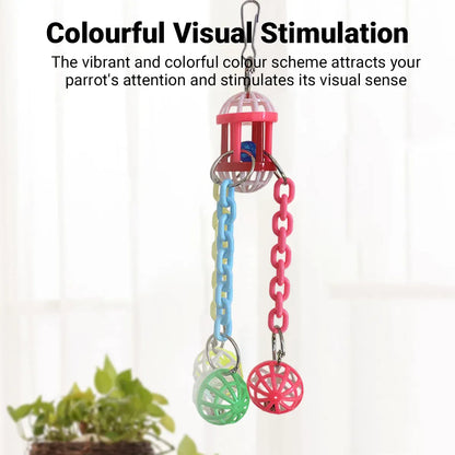 Parrot Chew Bell Ball Toy For Bird Cage Perch Stand Multicolour Hanging Decor