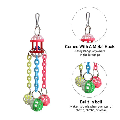 Parrot Chew Bell Ball Toy For Bird Cage Perch Stand Multicolour Hanging Decor
