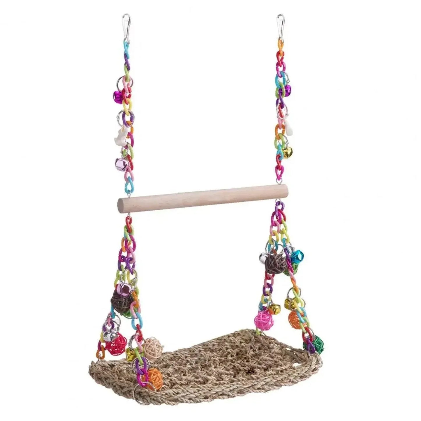 Parrot Hammock Swing Toy with Colourful Chain Double Swing Bird Cage Play