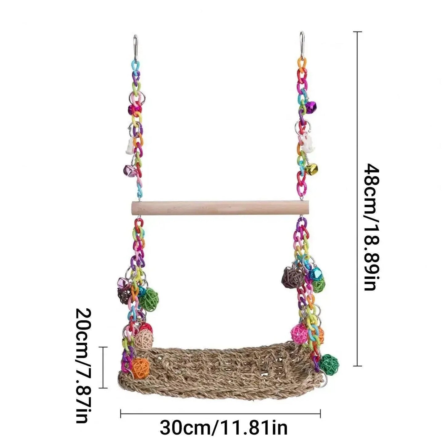 Parrot Hammock Swing Toy with Colourful Chain Double Swing Bird Cage Play