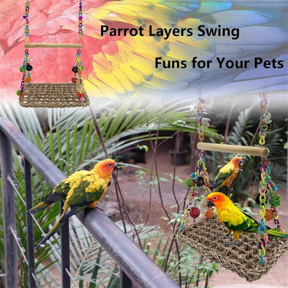 Parrot Hammock Swing Toy with Colourful Chain Double Swing Bird Cage Play
