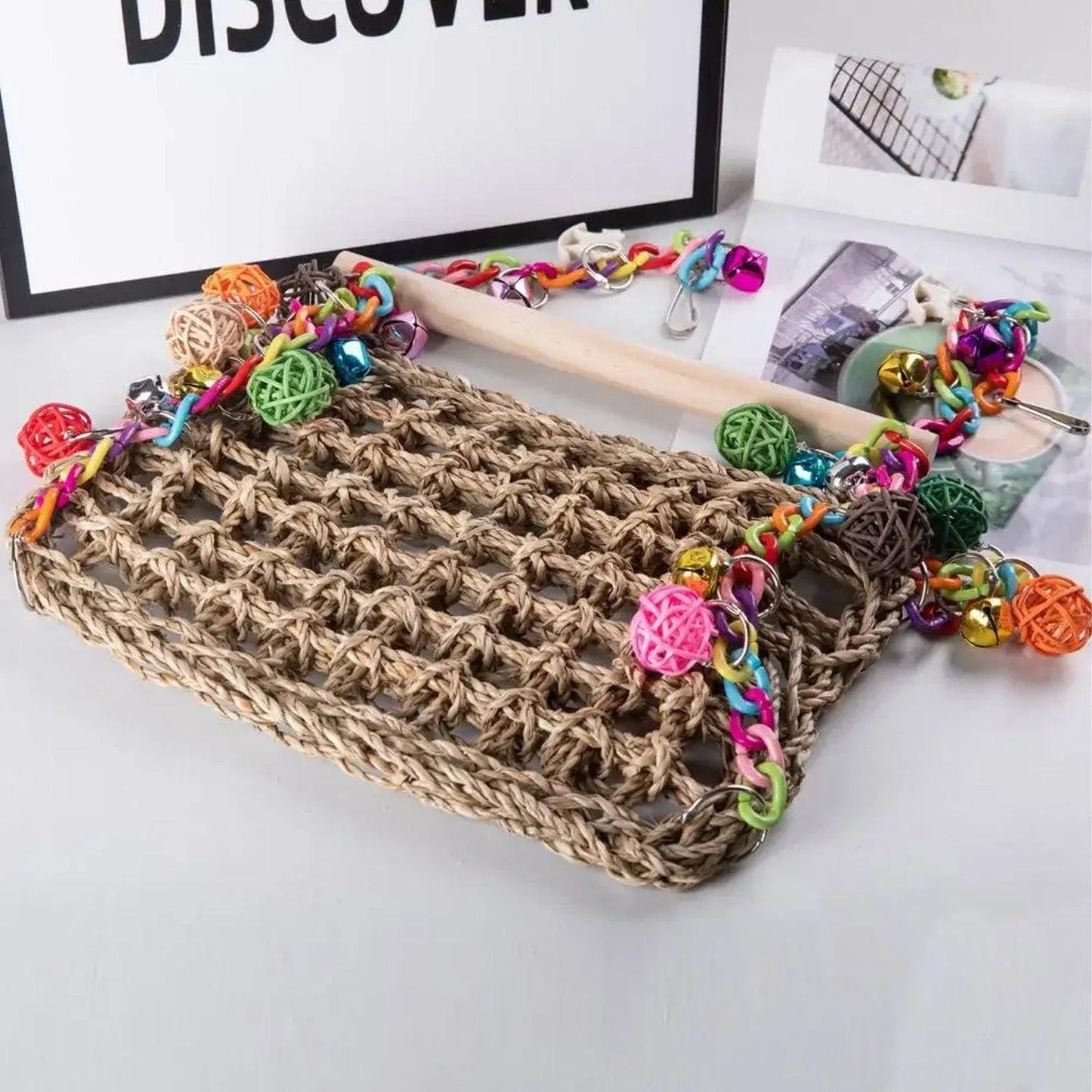 Parrot Hammock Swing Toy with Colourful Chain Double Swing Bird Cage Play