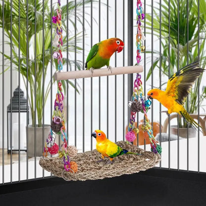 Parrot Hammock Swing Toy with Colourful Chain Double Swing Bird Cage Play