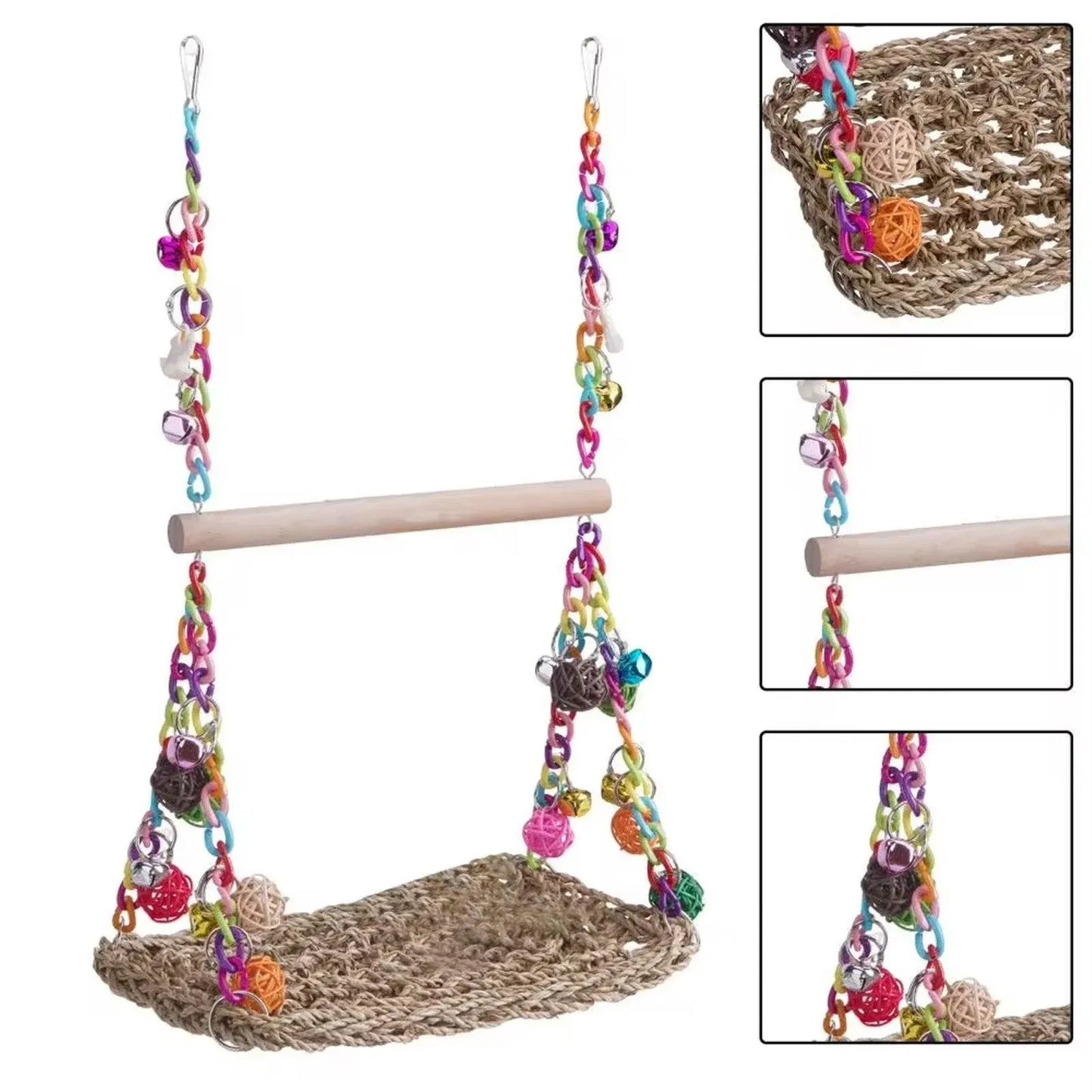 Parrot Hammock Swing Toy with Colourful Chain Double Swing Bird Cage Play