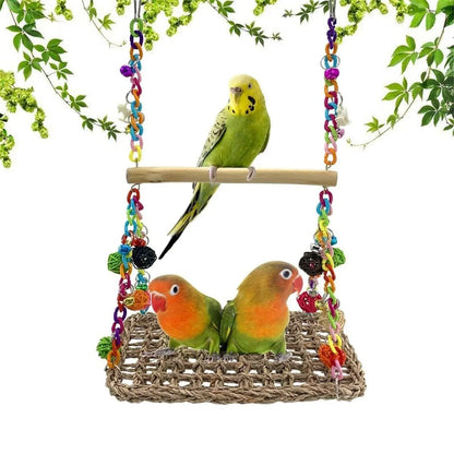 Parrot Hammock Swing Toy with Colourful Chain Double Swing Bird Cage Play