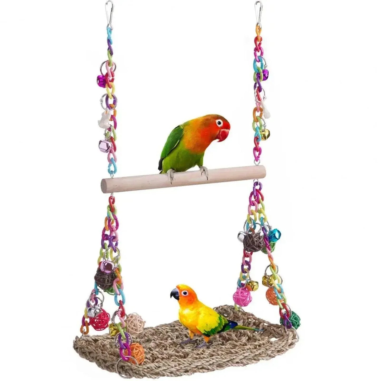 Parrot Hammock Swing Toy with Colourful Chain Double Swing Bird Cage Play