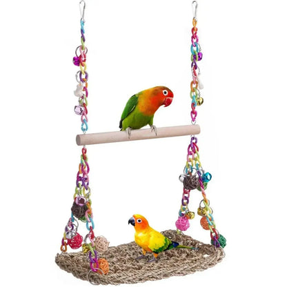 Parrot Hammock Swing Toy with Colourful Chain Double Swing Bird Cage Play