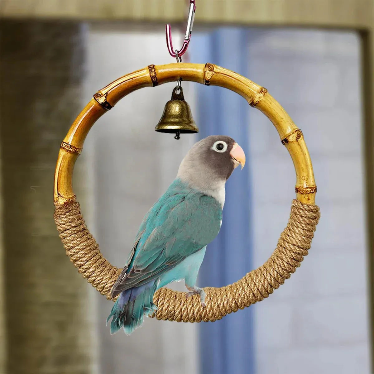 Parrot Bird Toy Hanging Ring with Bell Cockatiel Budgie Conure Foraging Play