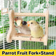 Parrot Foraging Toy Wooden Hanging Fruit Fork Stand Bird Cage Accessory Chew Toy