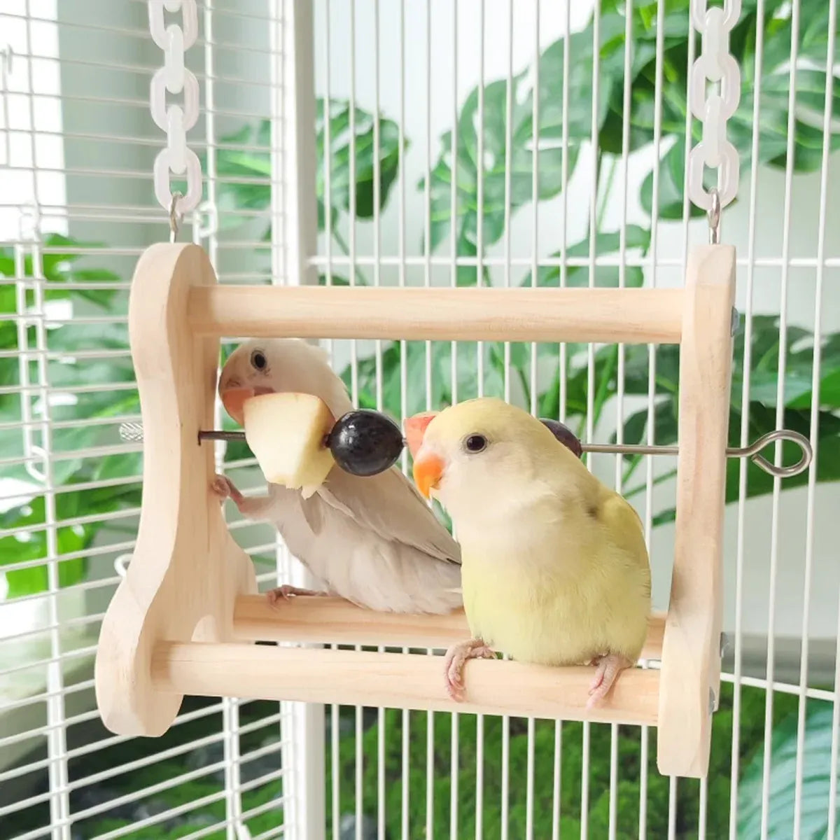 Parrot Foraging Toy Wooden Hanging Fruit Fork Stand Bird Cage Accessory Chew Toy
