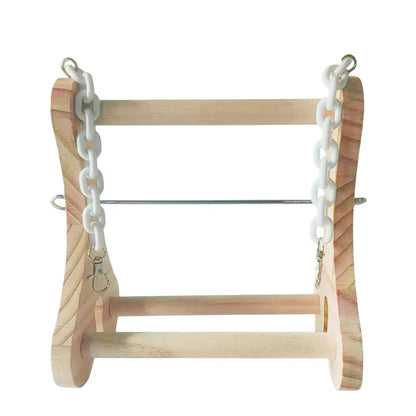 Parrot Foraging Toy Wooden Hanging Fruit Fork Stand Bird Cage Accessory Chew Toy