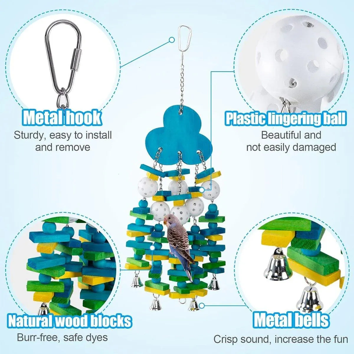 Wooden Parrot Chew Toy Bird Toys for Large and Small Birds Natural Pet Chew Toy - Apple
