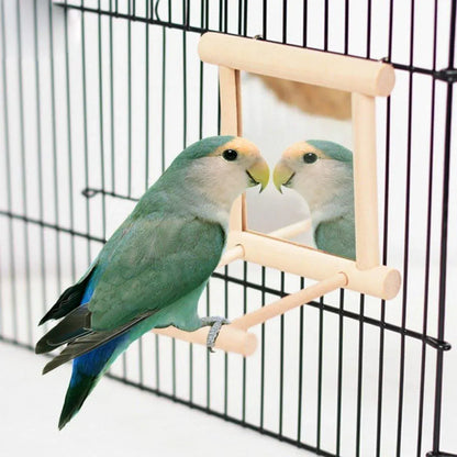 Birds Mirror With Perch Toy Stand Bird Toy for Parrot Parakeets Cockatiels Cage