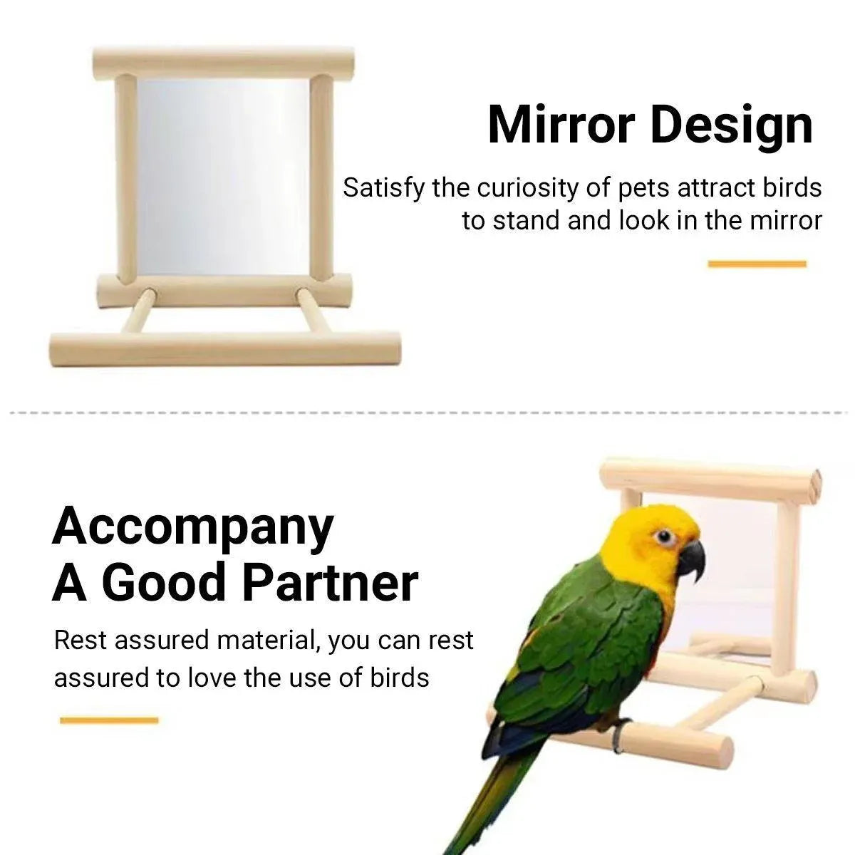 Birds Mirror With Perch Toy Stand Bird Toy for Parrot Parakeets Cockatiels Cage