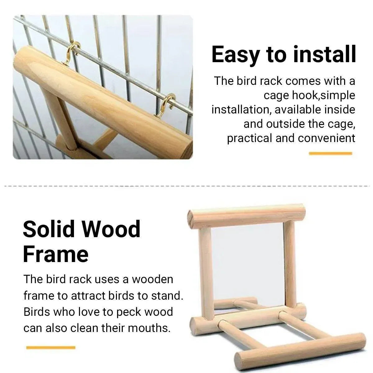 Birds Mirror With Perch Toy Stand Bird Toy for Parrot Parakeets Cockatiels Cage