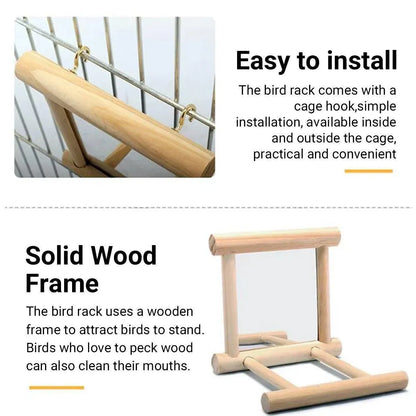 Birds Mirror With Perch Toy Stand Bird Toy for Parrot Parakeets Cockatiels Cage