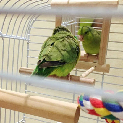 Birds Mirror With Perch Toy Stand Bird Toy for Parrot Parakeets Cockatiels Cage