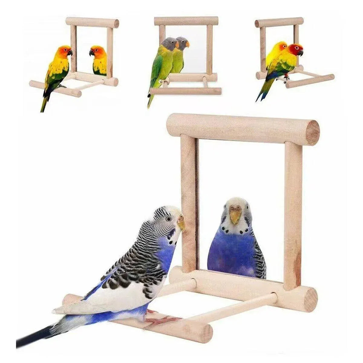 Birds Mirror With Perch Toy Stand Bird Toy for Parrot Parakeets Cockatiels Cage