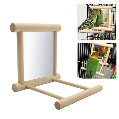 Birds Mirror With Perch Toy Stand Bird Toy for Parrot Parakeets Cockatiels Cage