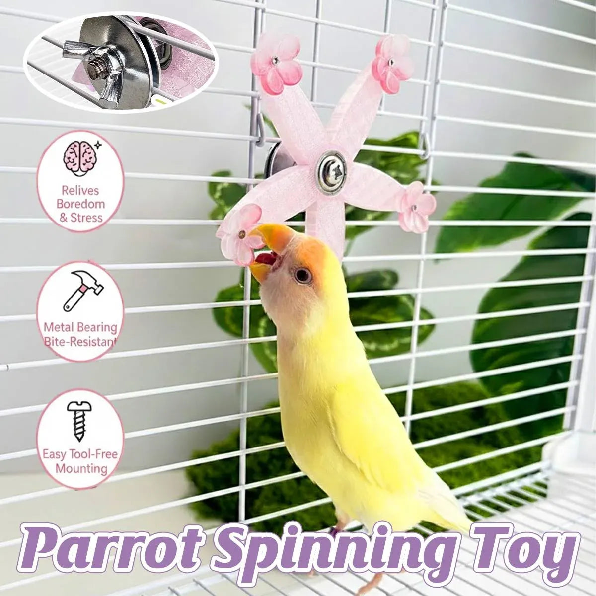 Spinning Windmill Bird Cage Toy 360 Degree Rotation Pecking Boredom Relief Play