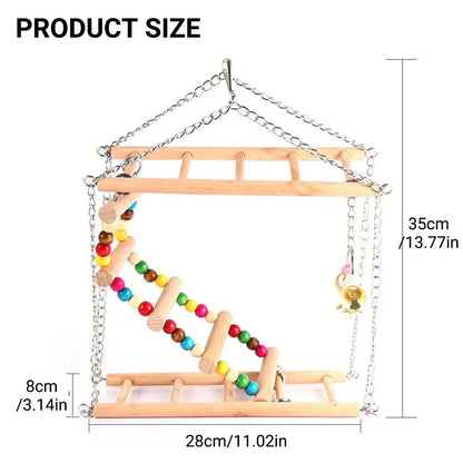 Bird Ladder Swing Toy Double Layer Wooden Ring Bell for Parrots