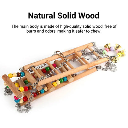 Bird Ladder Swing Toy Double Layer Wooden Ring Bell for Parrots