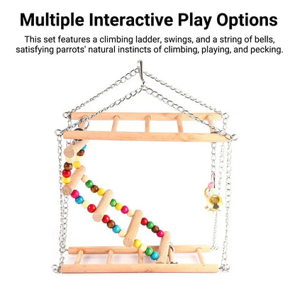 Bird Ladder Swing Toy Double Layer Wooden Ring Bell for Parrots