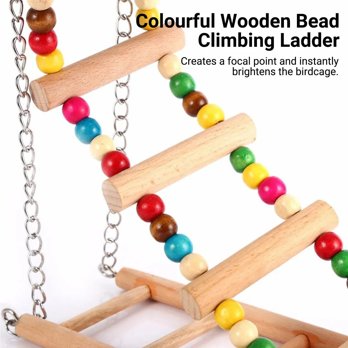Bird Ladder Swing Toy Double Layer Wooden Ring Bell for Parrots