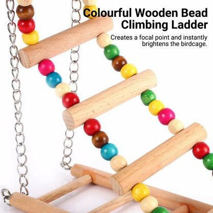 Bird Ladder Swing Toy Double Layer Wooden Ring Bell for Parrots