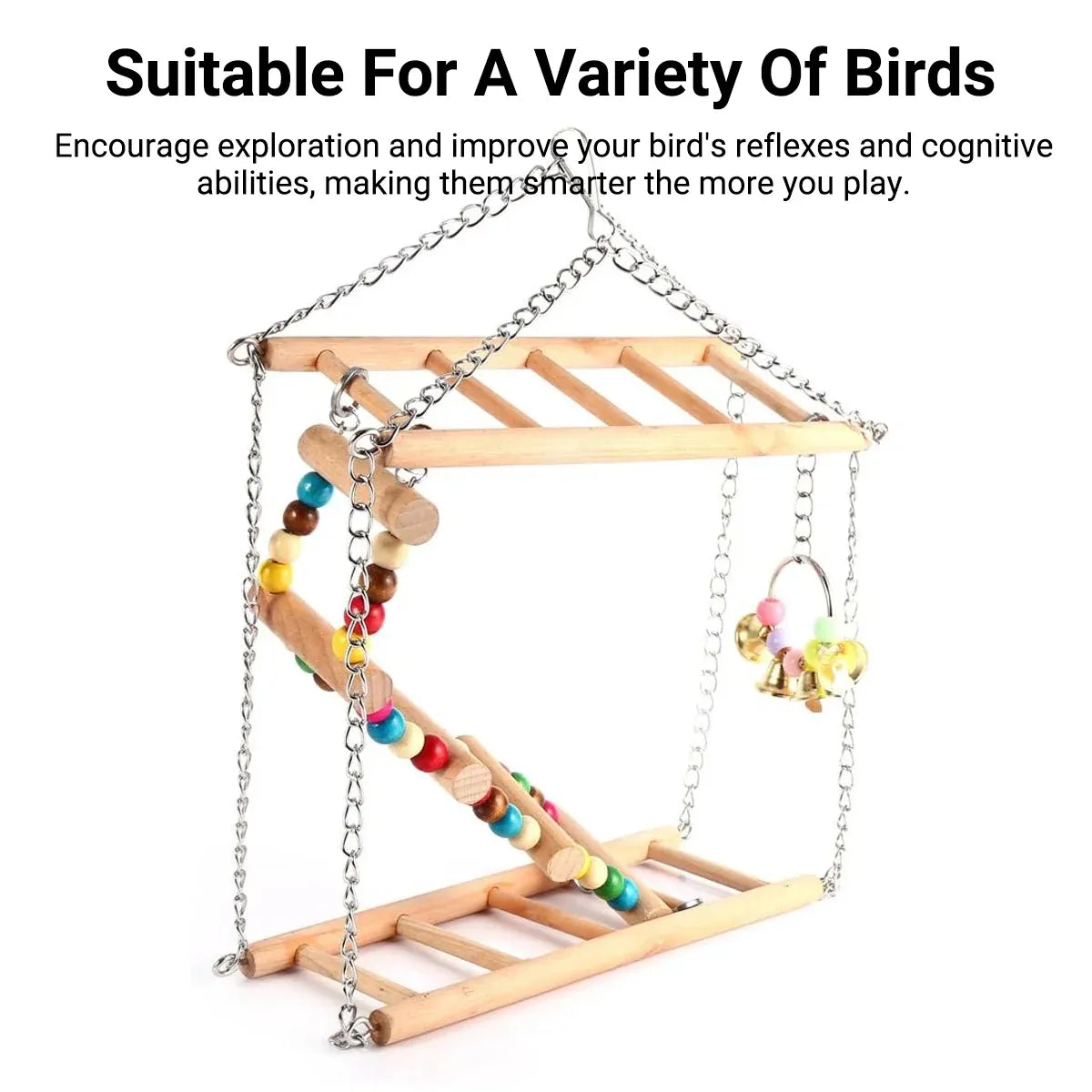 Bird Ladder Swing Toy Double Layer Wooden Ring Bell for Parrots