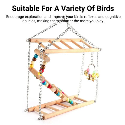 Bird Ladder Swing Toy Double Layer Wooden Ring Bell for Parrots