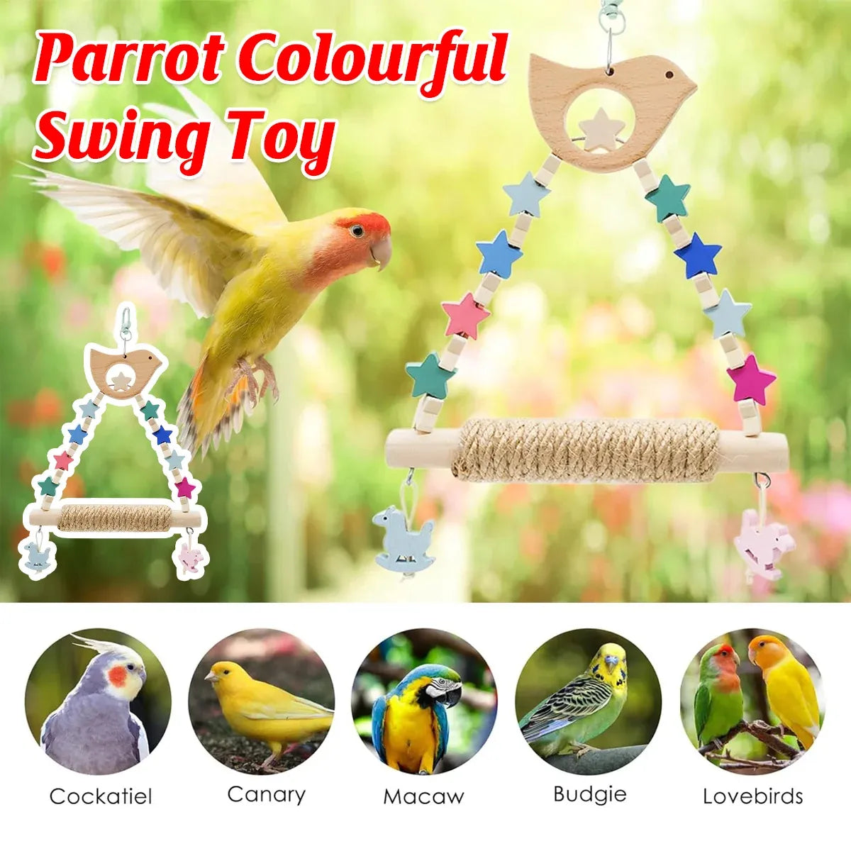 Colorful Parrot Swing Bird Perch Stand Stick Play Toy For Small Medium Parrots