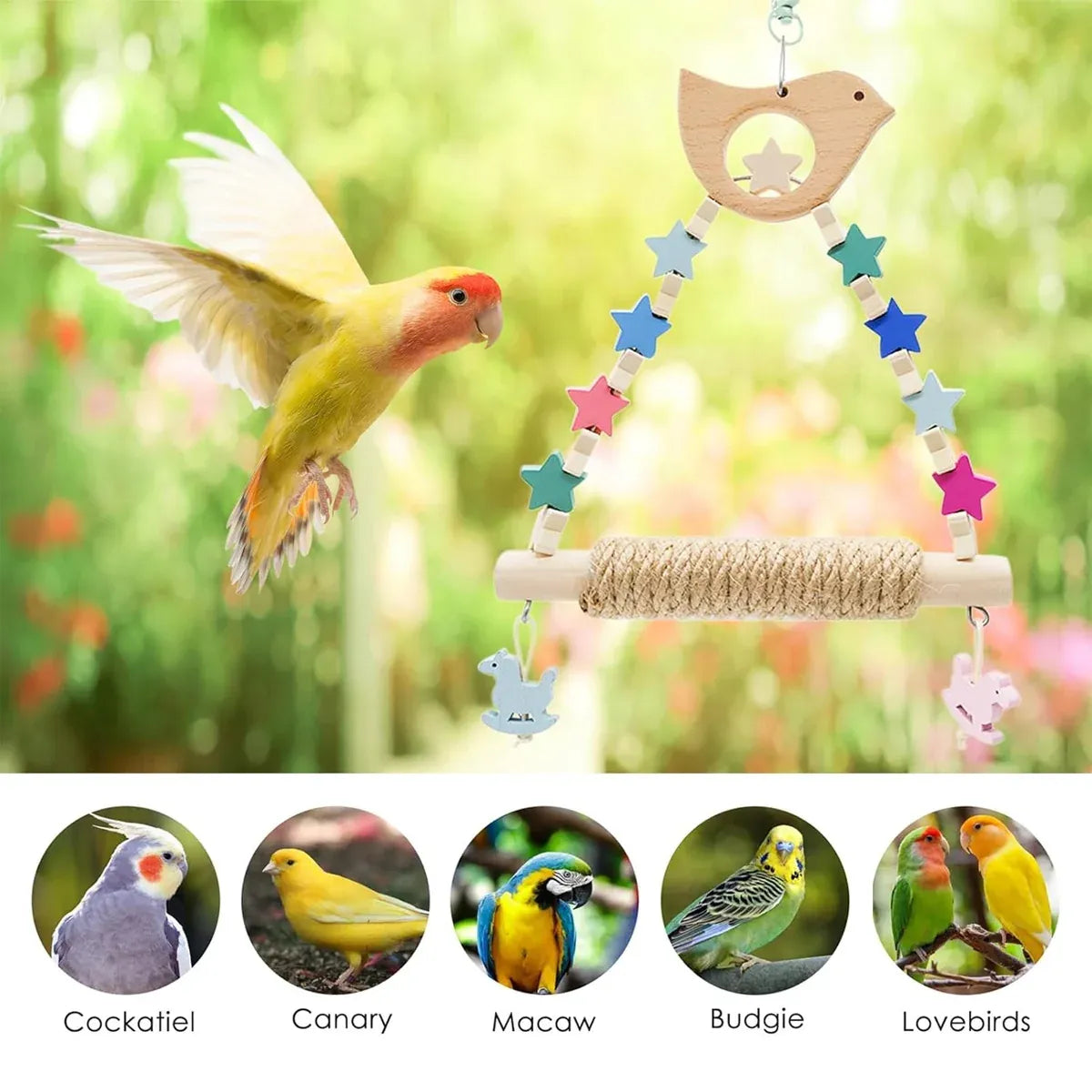 Colorful Parrot Swing Bird Perch Stand Stick Play Toy For Small Medium Parrots