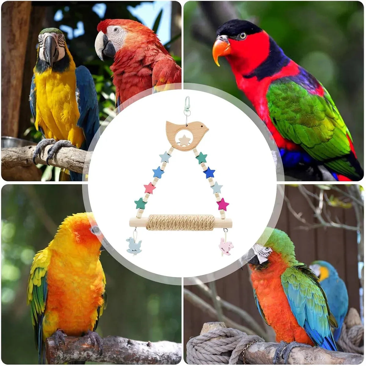 Colorful Parrot Swing Bird Perch Stand Stick Play Toy For Small Medium Parrots